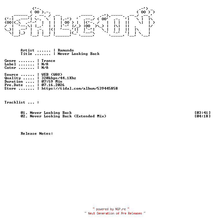 NFO for the release Ramundo-Never_Looking_Back-WEB-2026-FALCON by FALCON