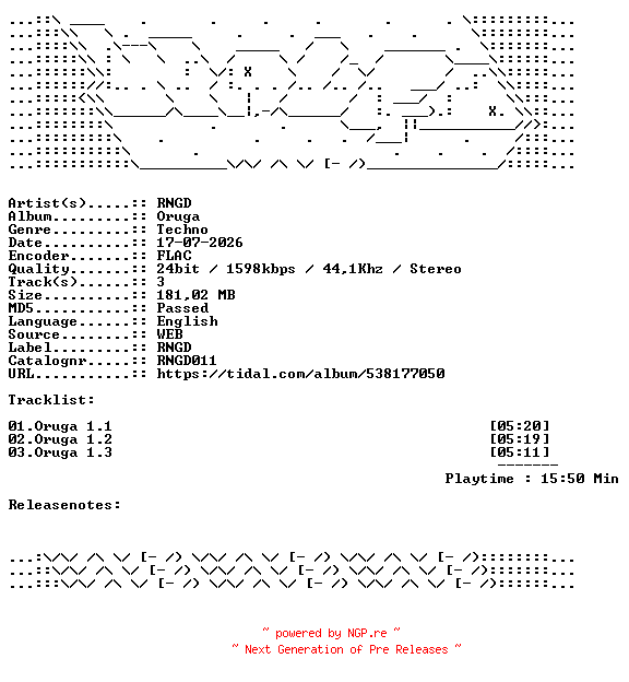 NFO for the release RNGD-Oruga-RNGD011-24BIT-WEB-FLAC-2026-WAVED by WAVED