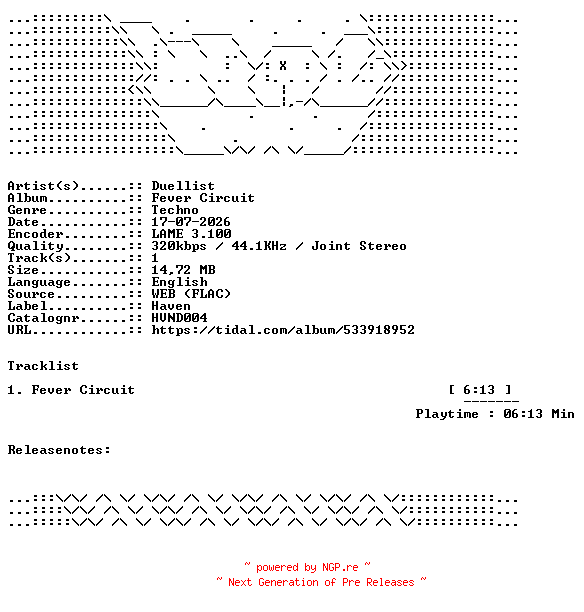 NFO for the release Duellist-Fever_Circuit-HVND004-SINGLE-WEB-2026-WAV by WAV