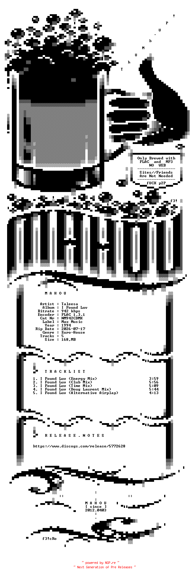 NFO for the release Taleesa-I_Found_Luv-CDM-FLAC-1994-MAHOU by MAHOU