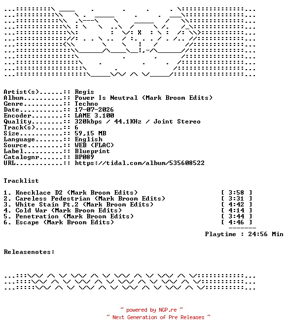 NFO for the release Regis-Power_Is_Neutral__Mark_Broom_Edits-BP089-WEB-2026-WAV by WAV