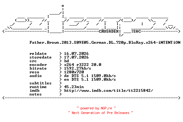 NFO for the release Father.Brown.2013.S09E05.German.DL.720p.BluRay.x264-iNTENTiON by iNTENTiON