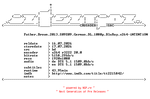NFO for the release Father.Brown.2013.S09E09.German.DL.1080p.BluRay.x264-iNTENTiON by iNTENTiON
