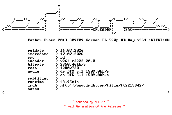 NFO for the release Father.Brown.2013.S09E09.German.DL.720p.BluRay.x264-iNTENTiON by iNTENTiON
