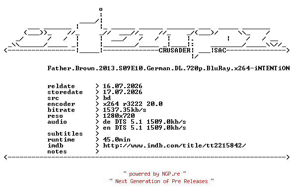 NFO for the release Father.Brown.2013.S09E10.German.DL.720p.BluRay.x264-iNTENTiON by iNTENTiON