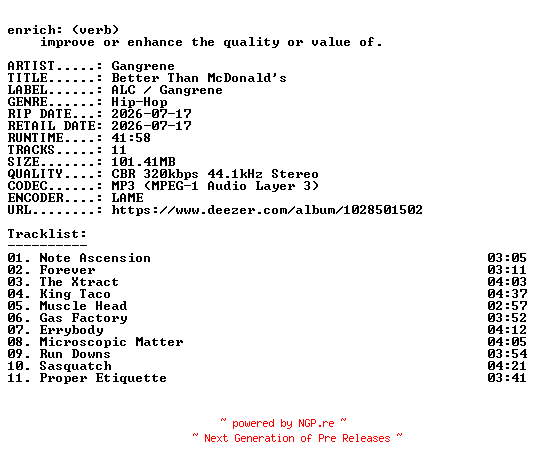 NFO for the release Gangrene-Better_Than_McDonalds-WEB-2026-ENRiCH by ENRiCH