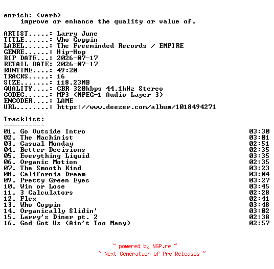 NFO for the release Larry_June-Who_Coppin-WEB-2026-ENRiCH by ENRiCH