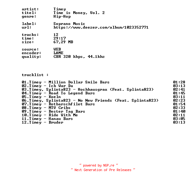 NFO for the release Timey_-_Time_Is_Money_Vol._2-WEB-DE-2026-BITCOINS by BITCOINS