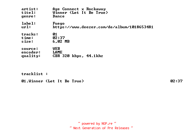 NFO for the release Age_Connect_X_Rockaway_-_Winner_(Let_It_Be_True)-SINGLE-WEB-2026-BITCOINS by BITCOINS