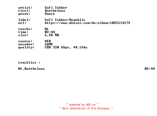 NFO for the release Sofi_Tukker_-_Barthelona-SINGLE-WEB-2026-BITCOINS by BITCOINS