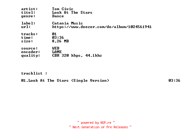 NFO for the release Tom_Civic_-_Look_At_The_Stars-SINGLE-WEB-2026-BITCOINS by BITCOINS