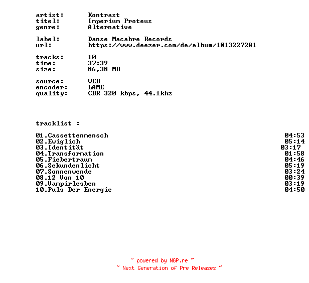 NFO for the release Kontrast_-_Imperium_Proteus-WEB-DE-2026-BITCOINS by BITCOINS