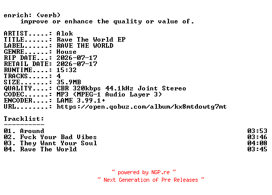 NFO for the release Alok-Rave_The_World_EP-WEB-2026-ENRiCH by ENRiCH