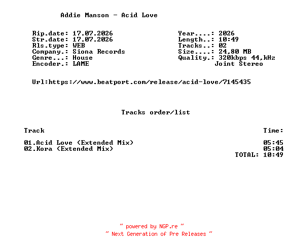 NFO for the release Addie_Manson_-_Acid_Love-(SNA236B)-WEB-2026-FMC by FMC