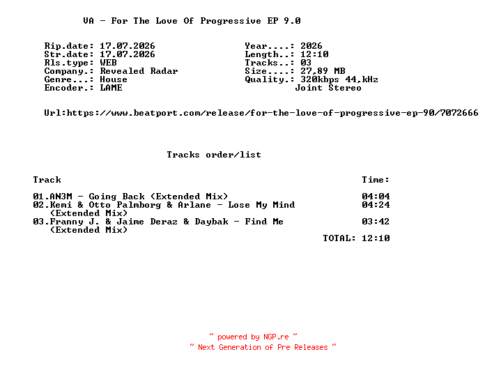 NFO for the release VA_-_For_The_Love_Of_Progressive_EP_9.0-(REVRDJ753B)-WEB-2026-FMC by FMC