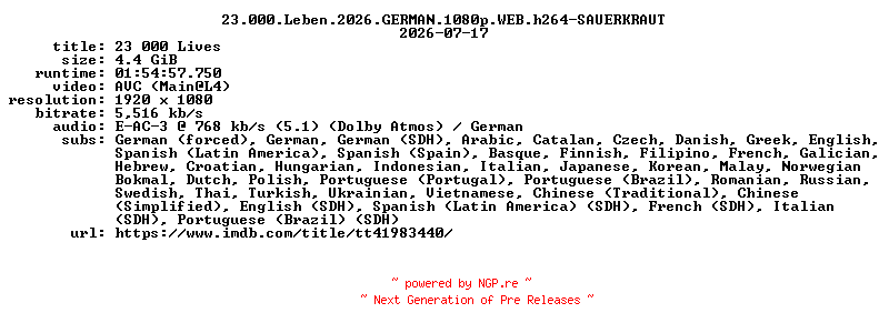 NFO for the release 23.000.Leben.2026.GERMAN.1080p.WEB.h264-SAUERKRAUT by SAUERKRAUT