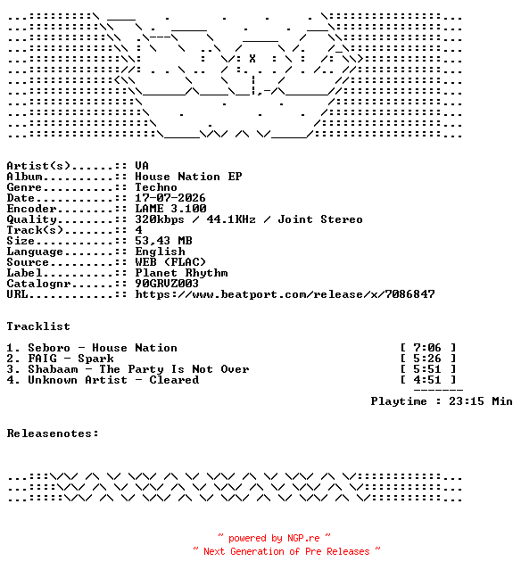 NFO for the release VA-House_Nation_EP-90GRVZ003-WEB-2026-WAV by WAV