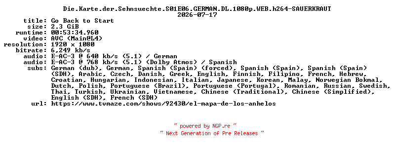 NFO for the release Die.Karte.der.Sehnsuechte.S01E06.GERMAN.DL.1080p.WEB.h264-SAUERKRAUT by SAUERKRAUT