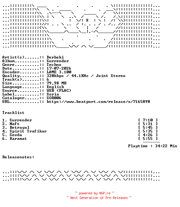 NFO for the release Derbeki-Surrender-SOR006-WEB-2026-WAV by WAV
