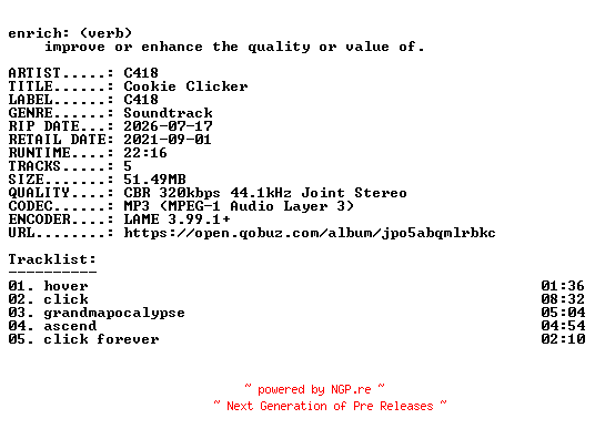 NFO for the release C418-Cookie_Clicker-OST-EP-WEB-2021-ENRiCH by ENRiCH