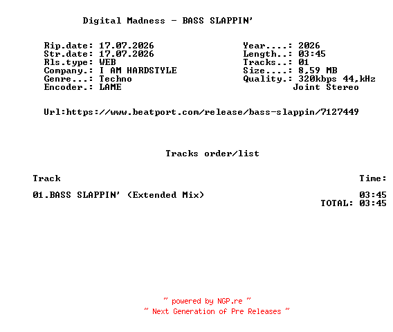 NFO for the release Digital_Madness_-_BASS_SLAPPIN-(IAH238D)-SINGLE-WEB-2026-FMC by FMC
