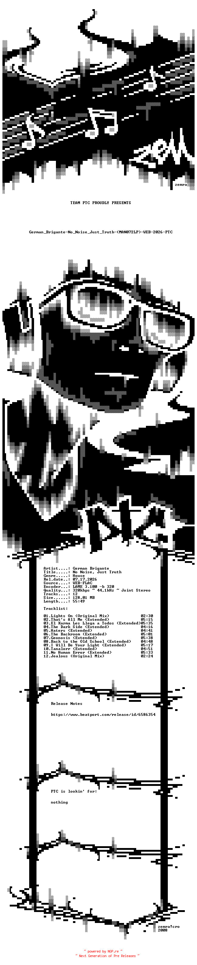 NFO for the release German_Brigante-No_Noise_Just_Truth-(MAN072LP)-WEB-2026-PTC by PTC