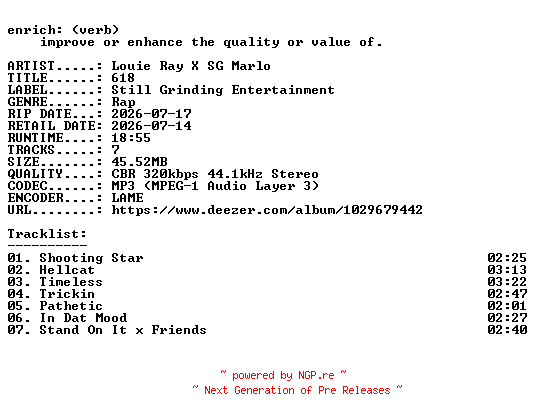 NFO for the release Louie_Ray_X_SG_Marlo-618-EP-WEB-2026-ENRiCH by ENRiCH