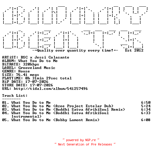 NFO for the release BSC_x_Jessi_Colasante-What_You_Do_To_Me-(GM130)-WEB-2026-BB by BB