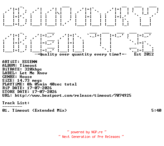 NFO for the release ESSENN-Timeout-(LMK043B)-SINGLE-WEB-2026-BB by BB