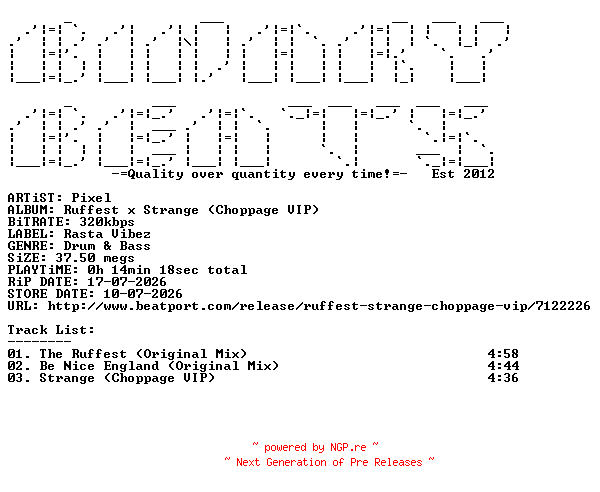 NFO for the release Pixel-Ruffest_x_Strange_(Choppage_VIP)-(RASTA027V)-WEB-2026-BB by BB