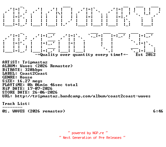 NFO for the release Tripmastaz-Waves_(2026_Remaster)-SINGLE-WEB-2026-BB by BB