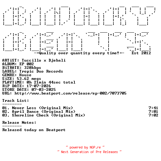 NFO for the release Tuccillo_x_Djebali-EP_002-(TDR02)-WEB-2025-BB by BB