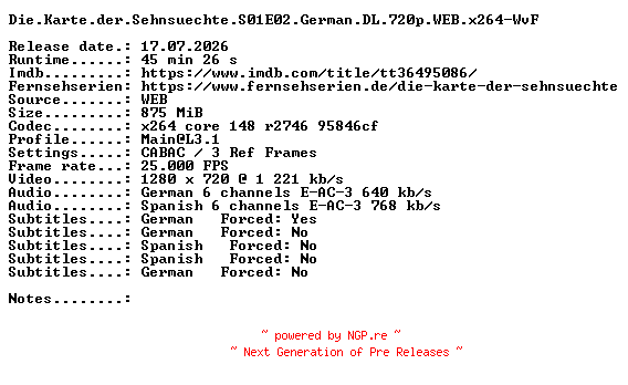NFO for the release Die.Karte.der.Sehnsuechte.S01E02.German.DL.720p.WEB.x264-WvF by WvF