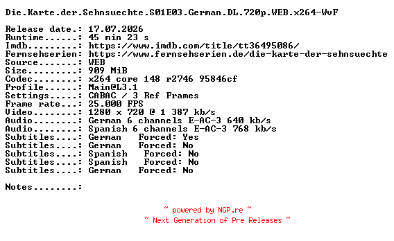 NFO for the release Die.Karte.der.Sehnsuechte.S01E03.German.DL.720p.WEB.x264-WvF by WvF