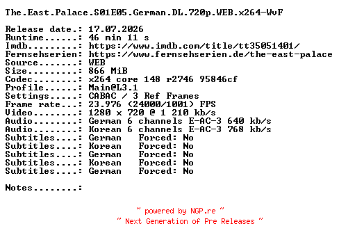 NFO for the release The.East.Palace.S01E05.German.DL.720p.WEB.x264-WvF by WvF