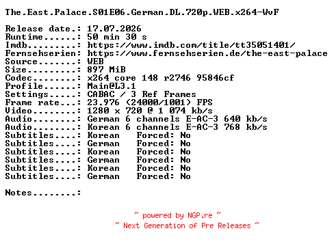 NFO for the release The.East.Palace.S01E06.German.DL.720p.WEB.x264-WvF by WvF