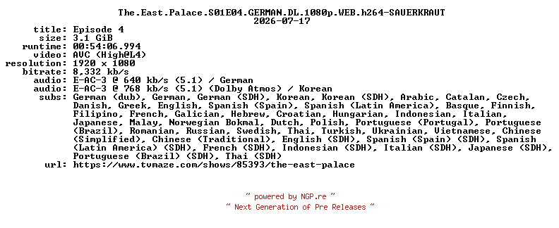 NFO for the release The.East.Palace.S01E04.GERMAN.DL.1080p.WEB.h264-SAUERKRAUT by SAUERKRAUT