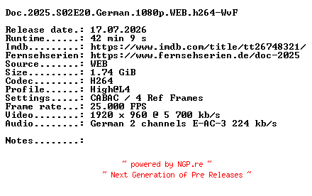 NFO for the release Doc.2025.S02E20.German.1080p.WEB.h264-WvF by WvF