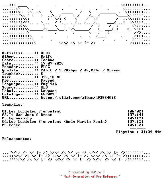 NFO for the release APRS-Drift-LWP001-24BIT-WEB-FLAC-2026-WAVED by WAVED