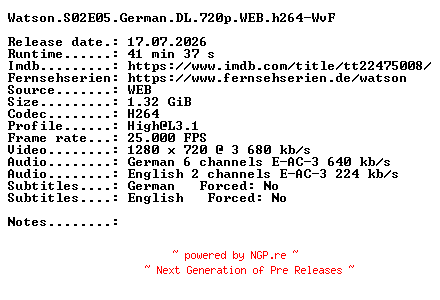 NFO for the release Watson.S02E05.German.DL.720p.WEB.h264-WvF by WvF