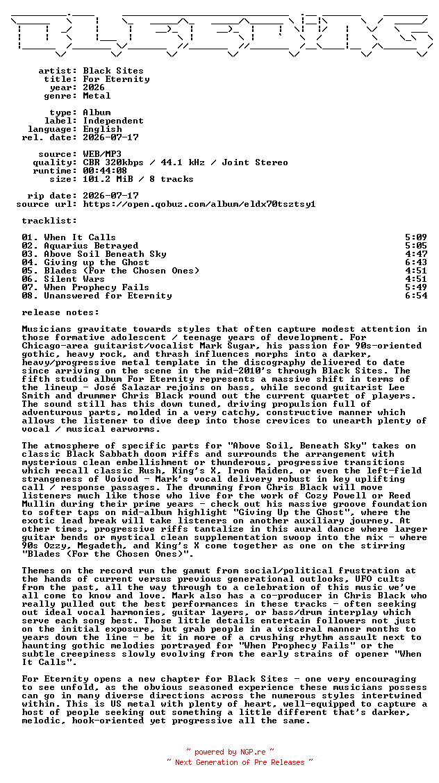 NFO for the release Black_Sites-For_Eternity-WEB-2026-BLEEDiNG by BLEEDiNG