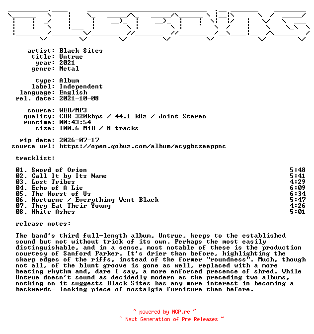 NFO for the release Black_Sites-Untrue-WEB-2021-BLEEDiNG by BLEEDiNG