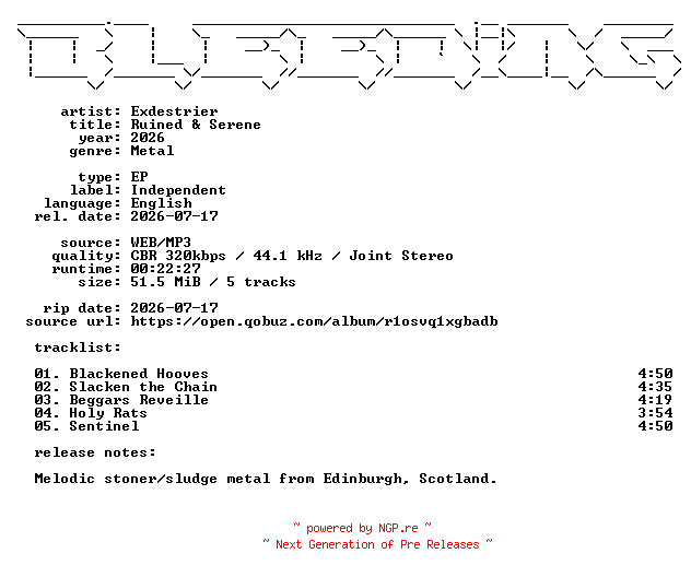 NFO for the release Exdestrier-Ruined_and_Serene-EP-WEB-2026-BLEEDiNG by BLEEDiNG