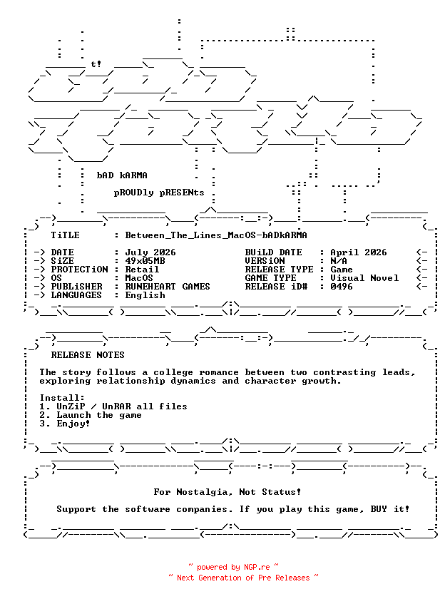 NFO for the release Between_The_Lines_MacOS-bADkARMA by bADkARMA