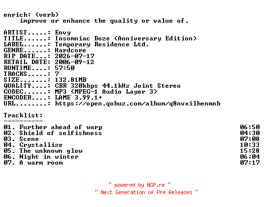 NFO for the release Envy-Insomniac_Doze_(Anniversary_Edition)-WEB-2026-ENRiCH by ENRiCH