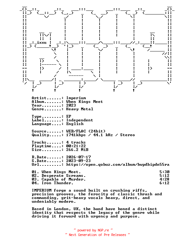 NFO for the release Imperium-When_Kings_Meet-EP-24BIT-WEB-FLAC-2023-MOONBLOOD by MOONBLOOD