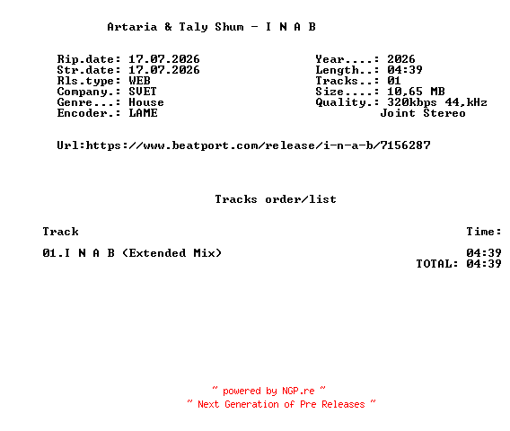NFO for the release Artaria_And_Taly_Shum_-_I_N_A_B-(SVET067)-SINGLE-WEB-2026-FMC by FMC