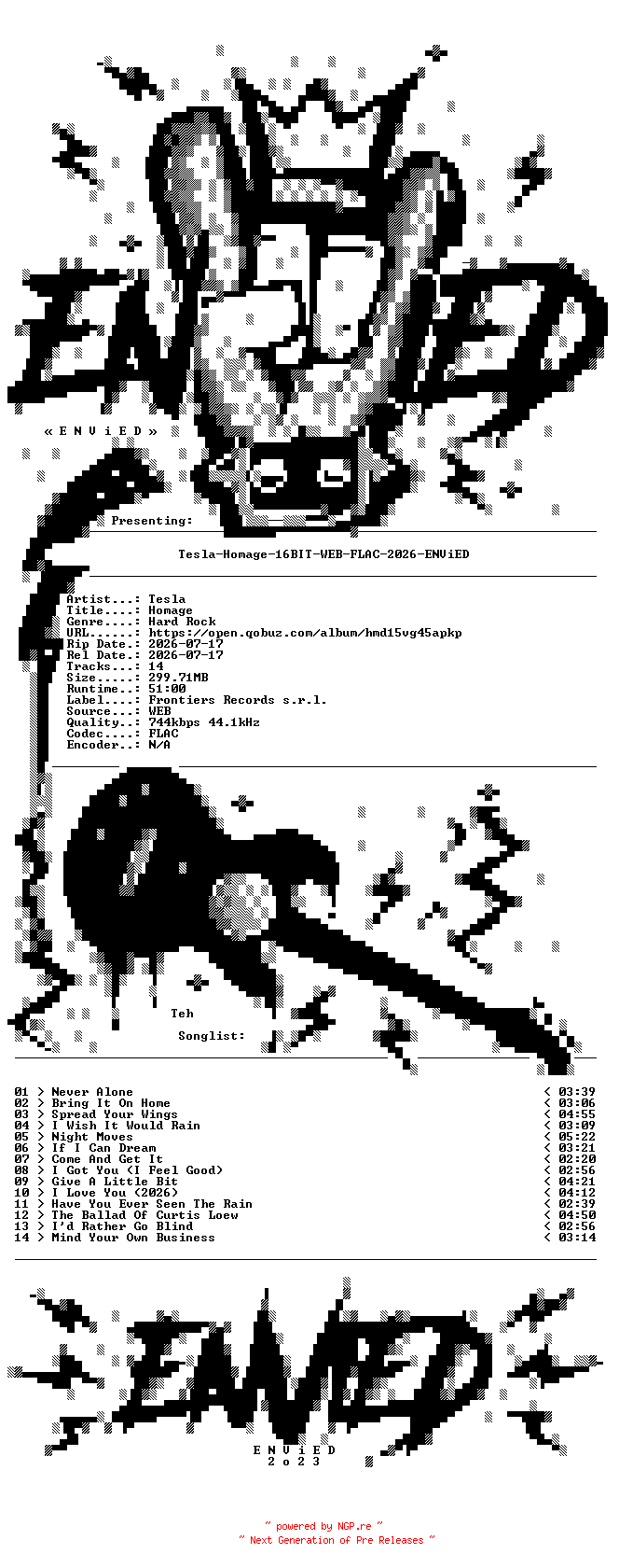 NFO for the release Tesla-Homage-16BIT-WEB-FLAC-2026-ENViED by ENViED