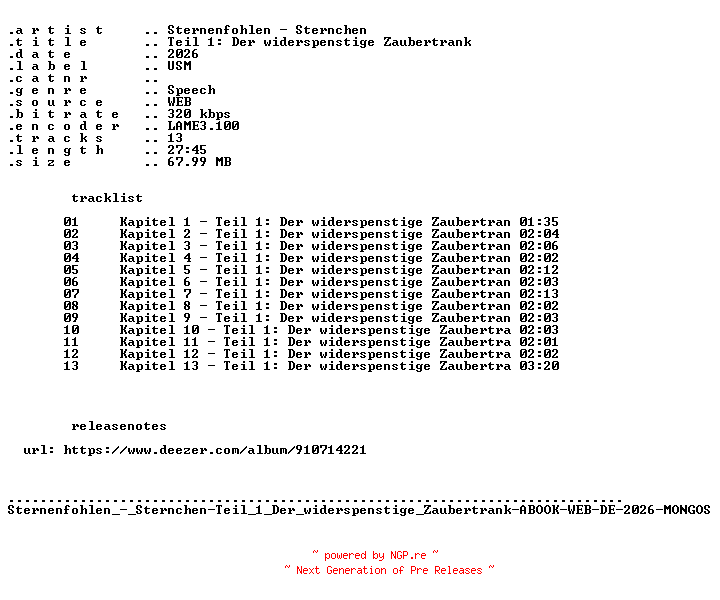 NFO for the release Sternenfohlen_-_Sternchen-Teil_1_Der_widerspenstige_Zaubertrank-ABOOK-WEB-DE-2026-MONGOS by MONGOS