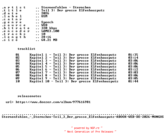 NFO for the release Sternenfohlen_-_Sternchen-Teil_3_Der_grosse_Elfenhausputz-ABOOK-WEB-DE-2026-MONGOS by MONGOS